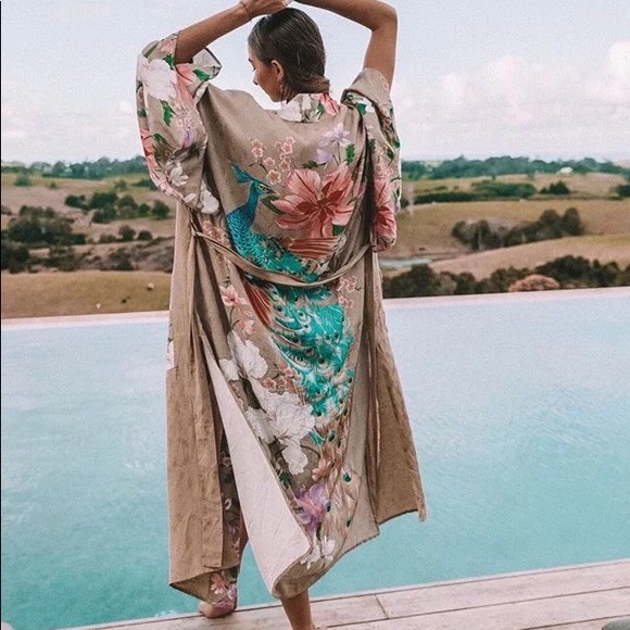 New Bohemian Mixed Print Kimono Duster Wrap Jacket - Picture 14 of 16